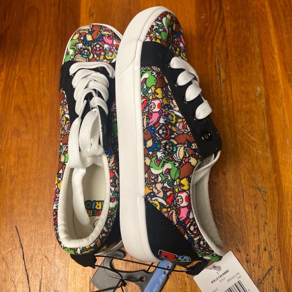 Nintendo Super Mario Black and White Sneakers with Classic Design